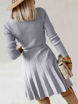 Surplice Neck Tie Front Pleated Sweater Dress king-general-store-5710.myshopify.com