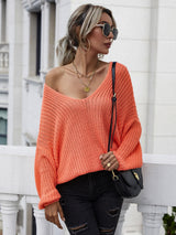 Rib-Knit Drop Shoulder V-Neck Pullover Sweater king-general-store-5710.myshopify.com