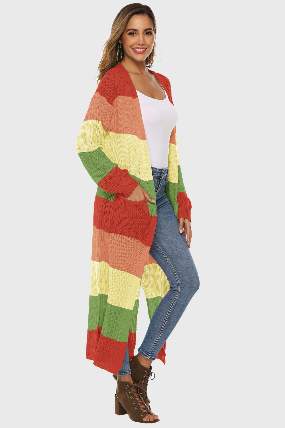 Color Block Long Sleeve Pocketed Cardigan king-general-store-5710.myshopify.com