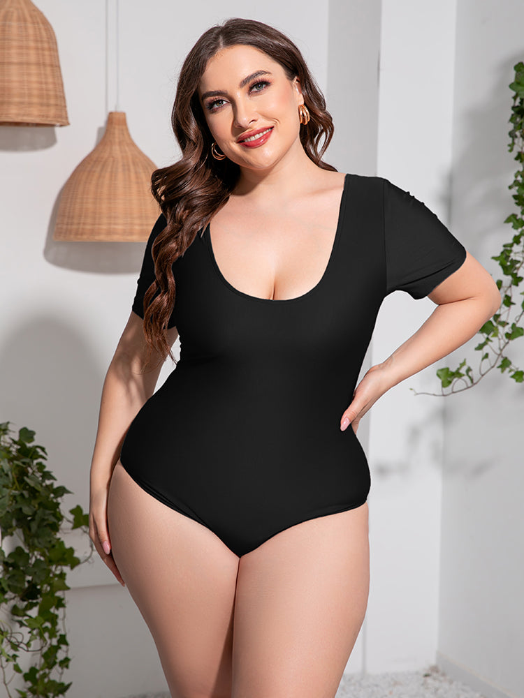 Plus Size Scoop Neck Short Sleeve One-Piece Swimsuit king-general-store-5710.myshopify.com