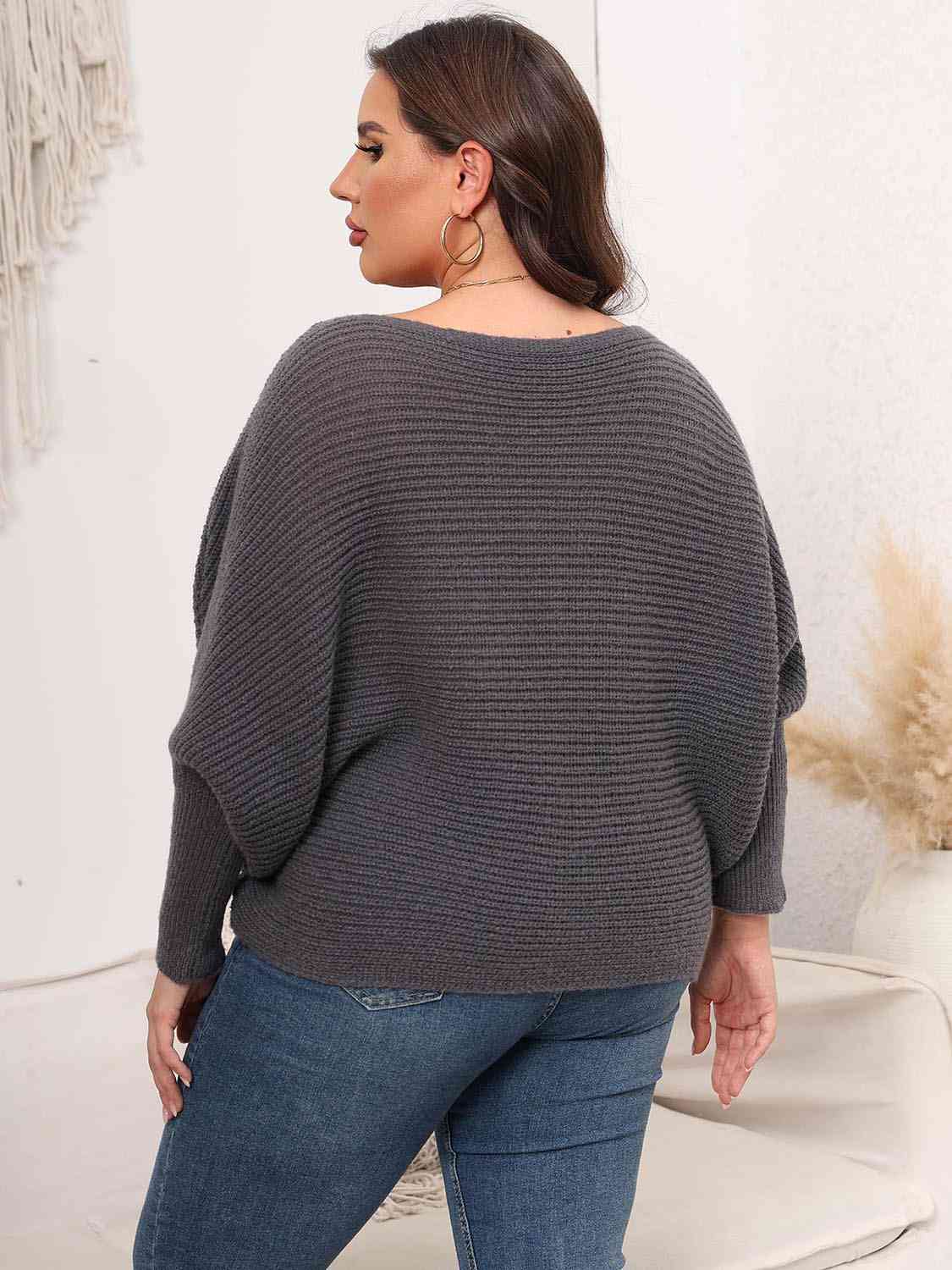 Full Size Boat Neck Batwing Sleeve Sweater king-general-store-5710.myshopify.com