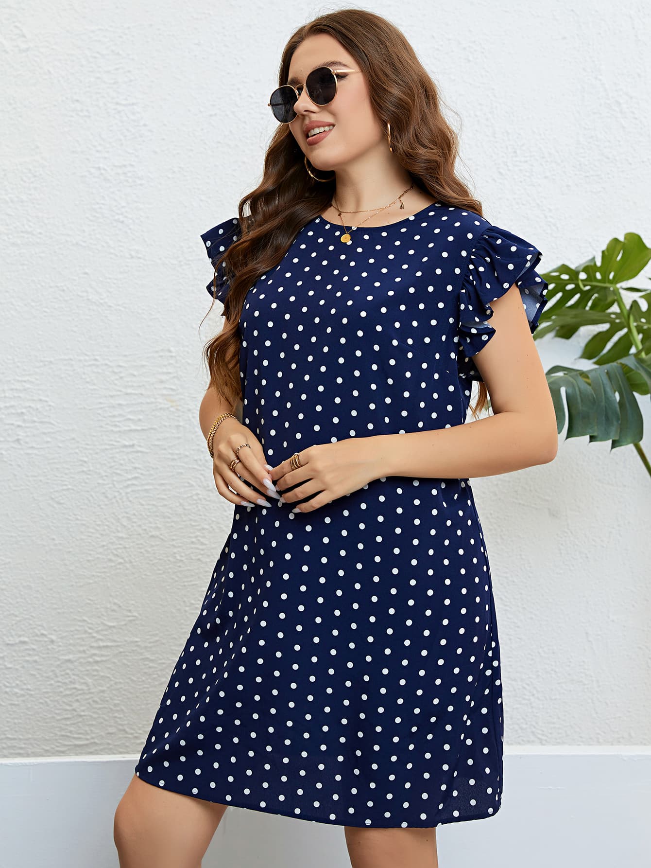 Plus Size Polka Dot Round Neck Dress king-general-store-5710.myshopify.com