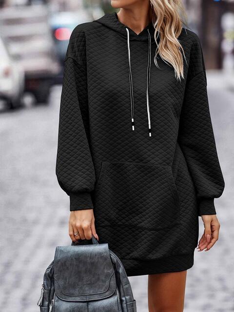 Textured Drawstring Tunic Hoodie king-general-store-5710.myshopify.com