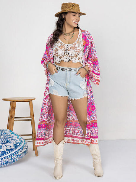 Double Take Plus Size Printed Open Front Longline Cardigan king-general-store-5710.myshopify.com
