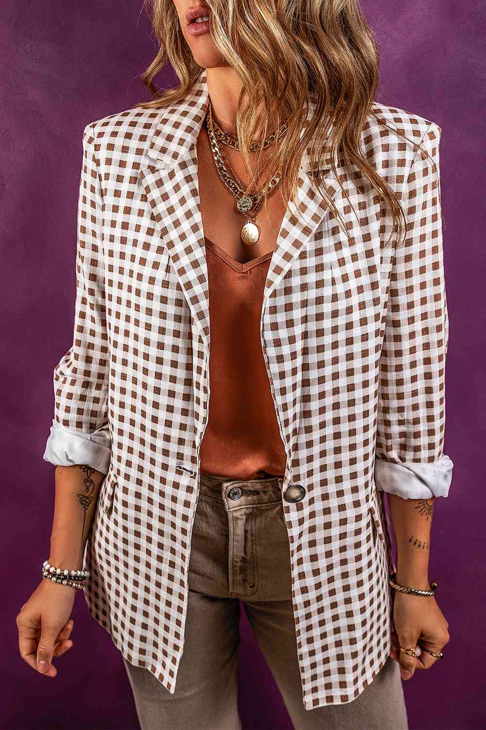 Plaid Lapel Collar Blazer king-general-store-5710.myshopify.com