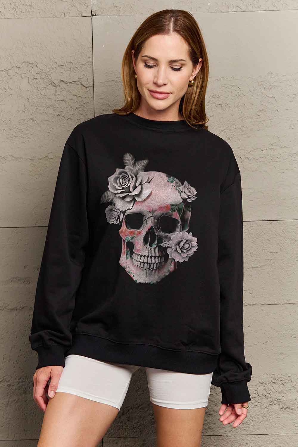 Simply Love Simply Love Full Size Dropped Shoulder SKULL Graphic Sweatshirt king-general-store-5710.myshopify.com