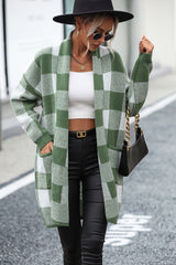 Plaid Dropped Shoulder Cardigan with Pocket king-general-store-5710.myshopify.com