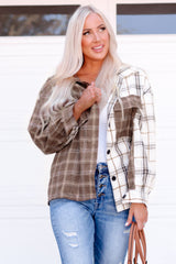 Plaid Contrast Button Up Shirt Jacket king-general-store-5710.myshopify.com