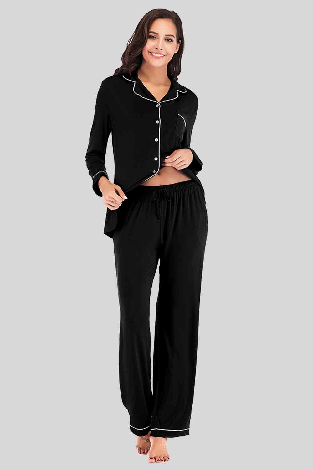 Collared Neck Long Sleeve Loungewear Set with Pockets king-general-store-5710.myshopify.com