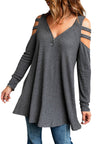 Cutout Waffle Knit Tunic Top king-general-store-5710.myshopify.com