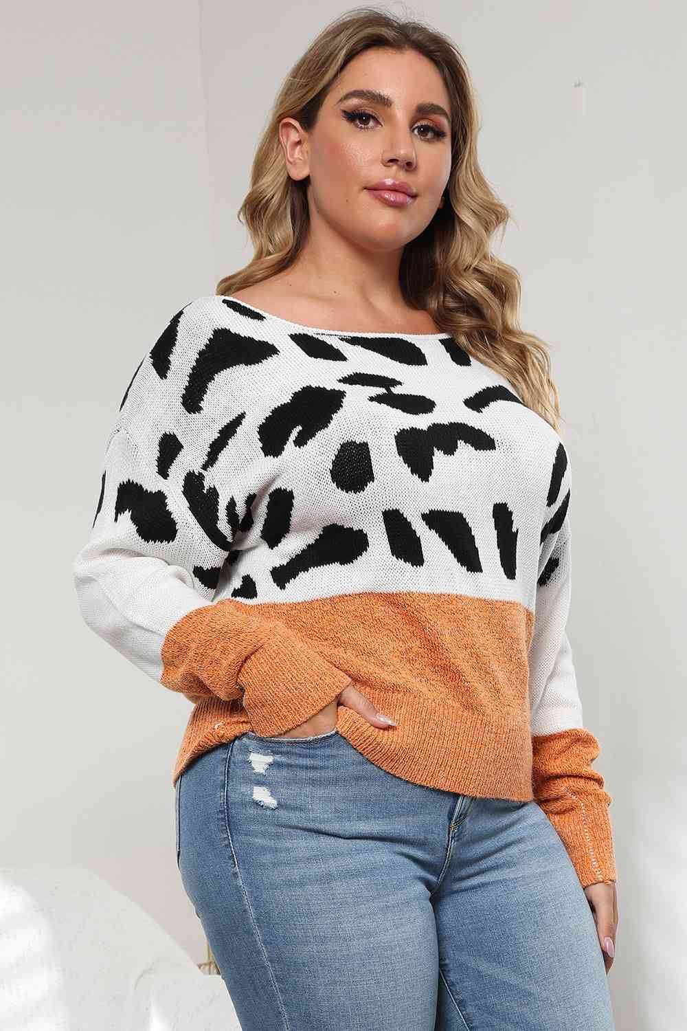 Plus Size Leopard Round Neck Long Sleeve Sweater king-general-store-5710.myshopify.com