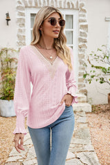 Eyelet V-Neck Smocked Flounce Sleeve Blouse king-general-store-5710.myshopify.com