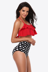 Two-Tone Ruffled Halter Neck Two-Piece Swimsuit king-general-store-5710.myshopify.com