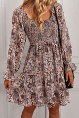 Floral Long Flounce Sleeve Square Neck Dress king-general-store-5710.myshopify.com