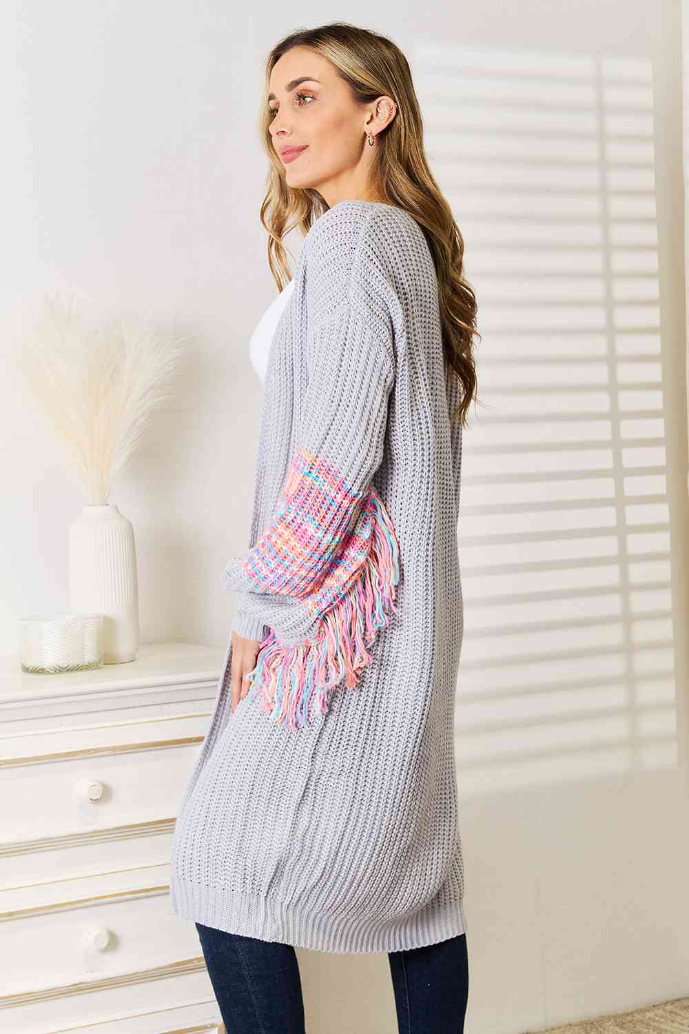 Woven Right Fringe Sleeve Dropped Shoulder Cardigan king-general-store-5710.myshopify.com