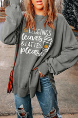 Round Neck Dropped Shoulder LEGGINGS LEAVES LATTES PLEASE Graphic Sweatshirt king-general-store-5710.myshopify.com