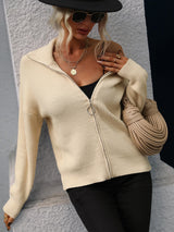 Rib-Knit Zip Up Collared Cardigan king-general-store-5710.myshopify.com