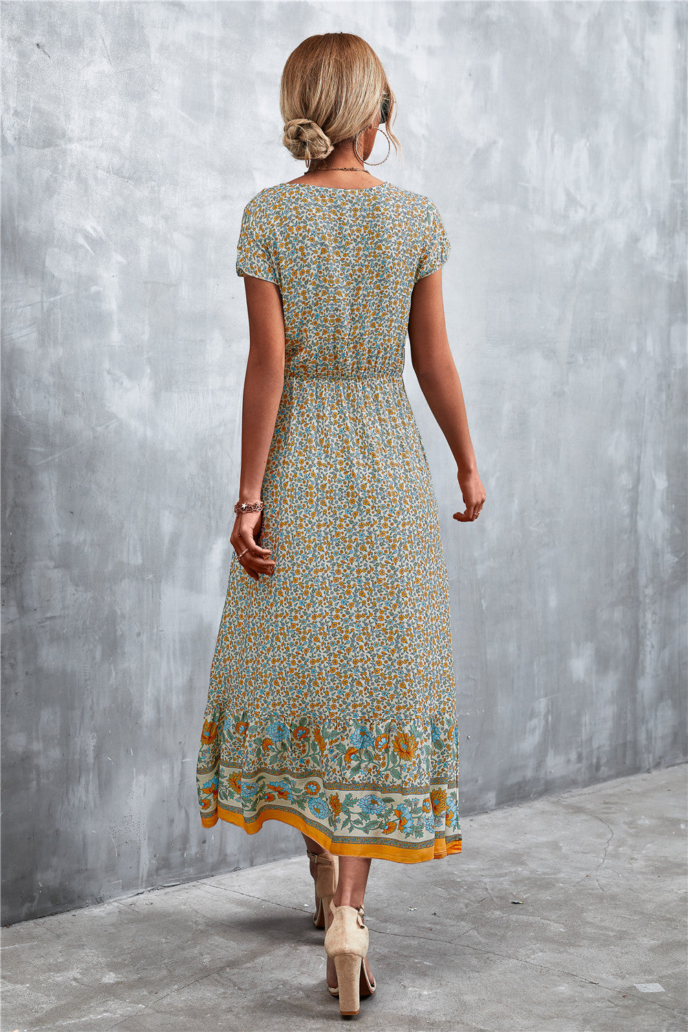 V-Neck Short Sleeve Printed Maxi Dress king-general-store-5710.myshopify.com