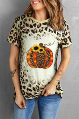 Leopard Pumpkin Graphic Round Neck Tee king-general-store-5710.myshopify.com