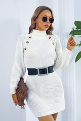 Buttoned Turtleneck Long Sleeve Sweater Dress king-general-store-5710.myshopify.com