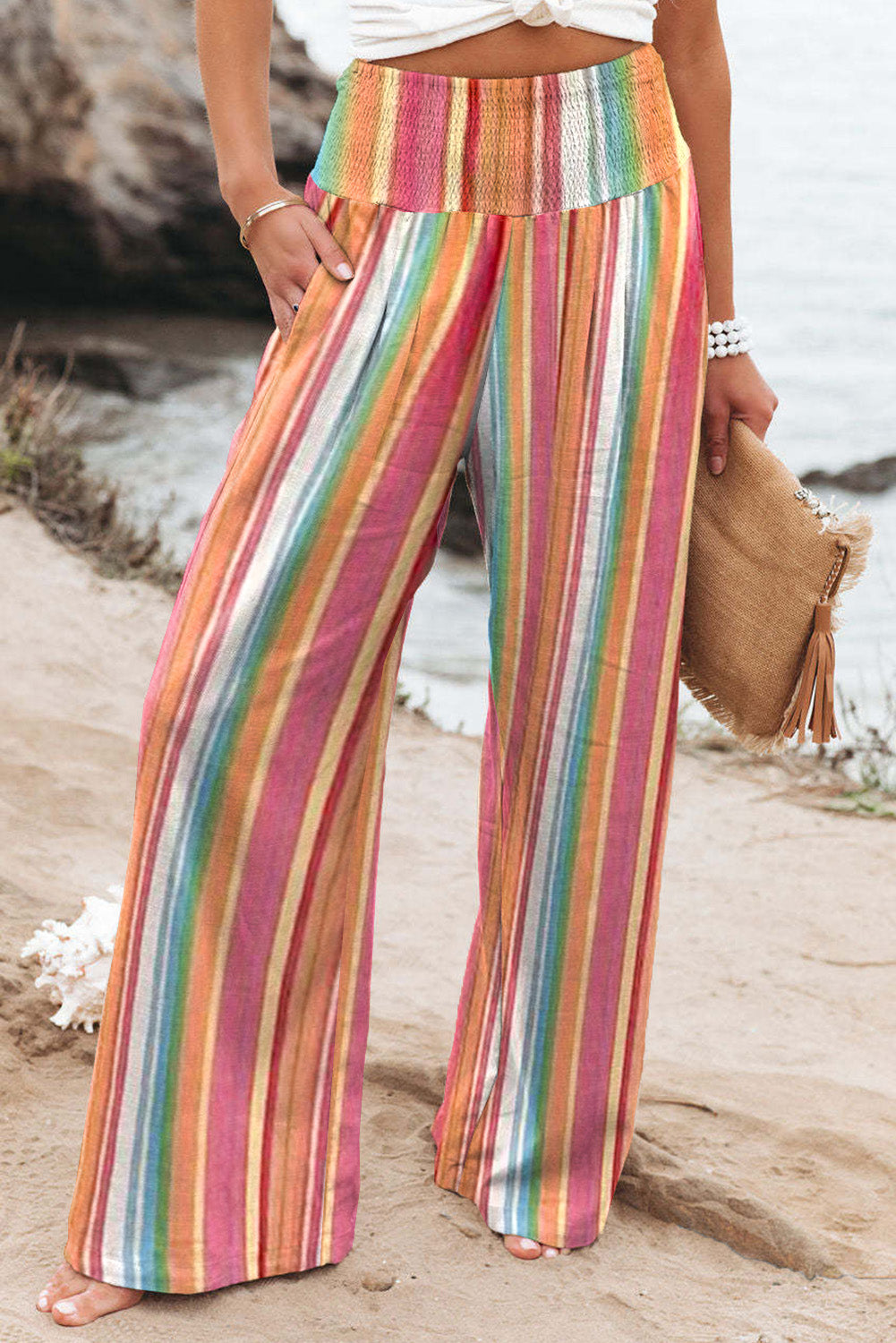 Striped Smocked Waist Pants with Pockets king-general-store-5710.myshopify.com