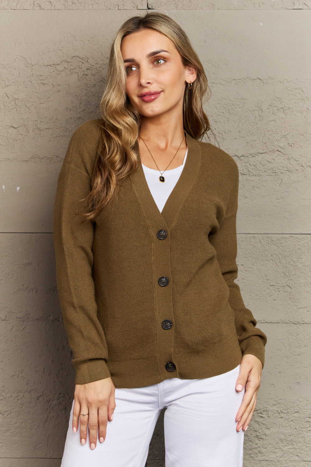 Zenana Kiss Me Tonight Full Size Button Down Cardigan in Olive king-general-store-5710.myshopify.com