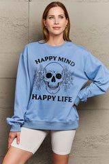 Simply Love Simply Love Full Size HAPPY MIND HAPPY LIFE SKULL Graphic Sweatshirt king-general-store-5710.myshopify.com