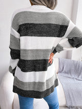 Striped Rib-Knit Open Front Longline Cardigan king-general-store-5710.myshopify.com