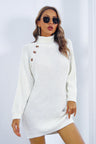 Buttoned Turtleneck Long Sleeve Sweater Dress king-general-store-5710.myshopify.com