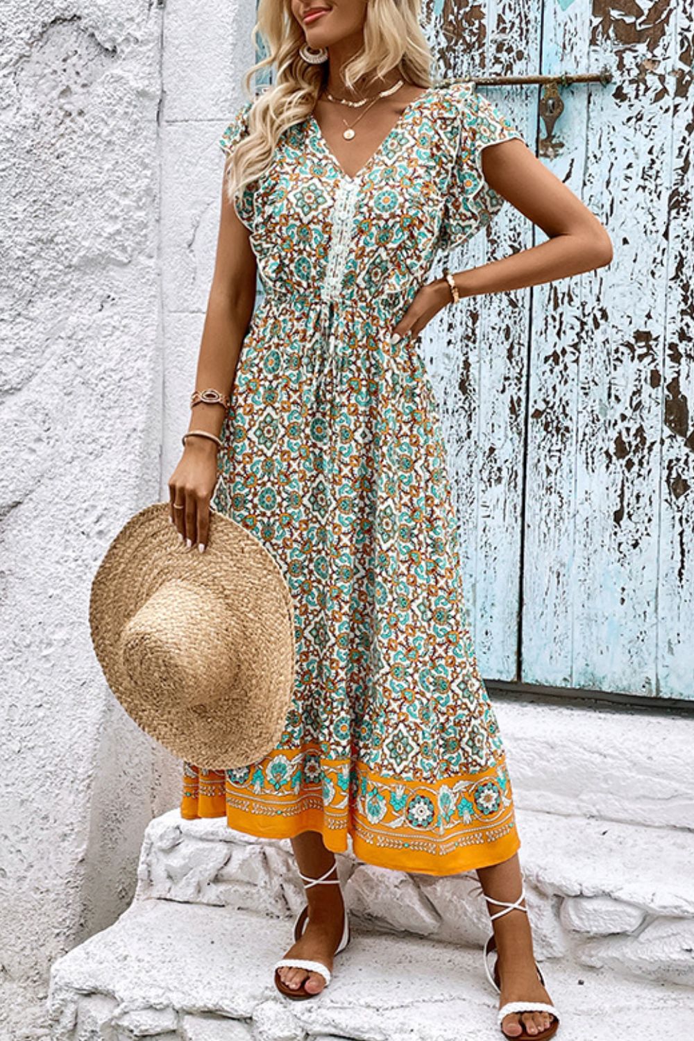 Bohemian V-Neck Flutter Sleeve Dress king-general-store-5710.myshopify.com