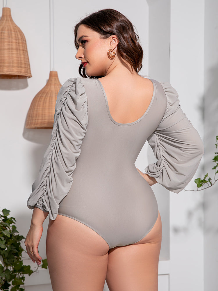 Plus Size Tied Deep V Balloon Sleeve One-Piece Swimsuit king-general-store-5710.myshopify.com