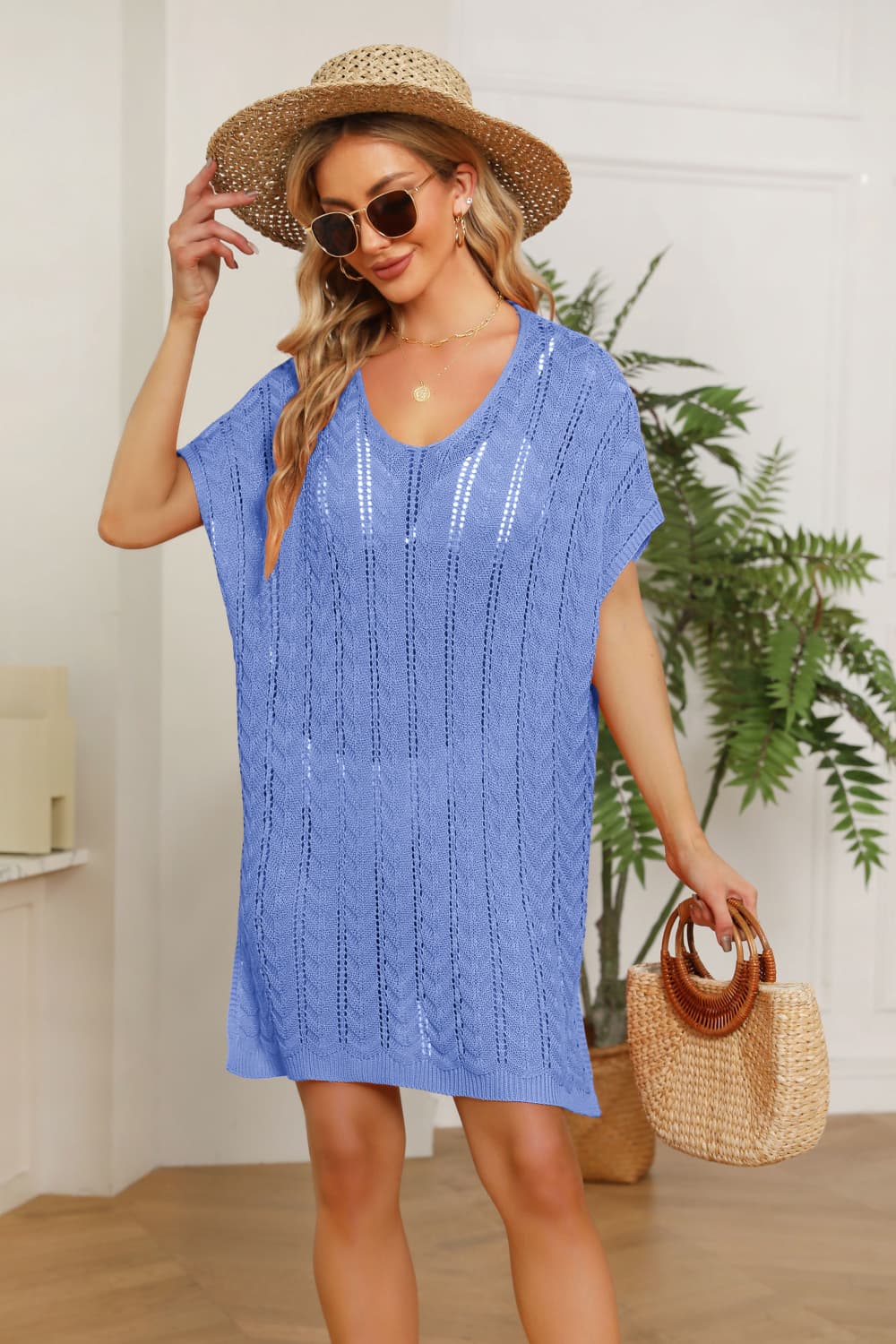 Openwork Side Slit Knit Dress king-general-store-5710.myshopify.com