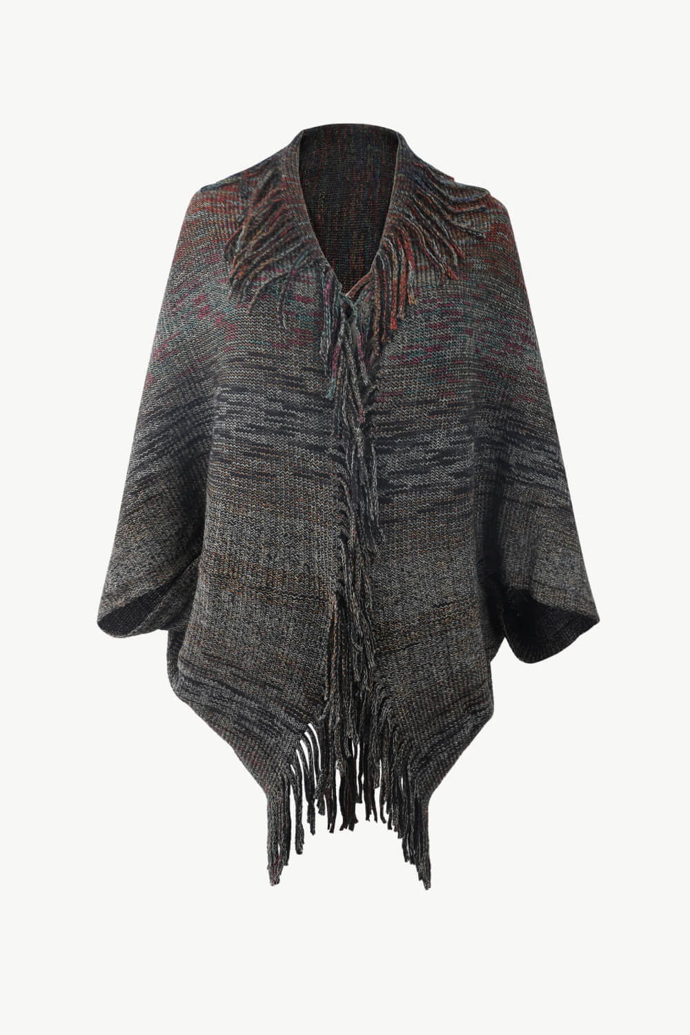 Multicolored Fringe Trim Poncho king-general-store-5710.myshopify.com