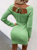 Tie Back Square Neck Long Sleeve Sweater Dress king-general-store-5710.myshopify.com