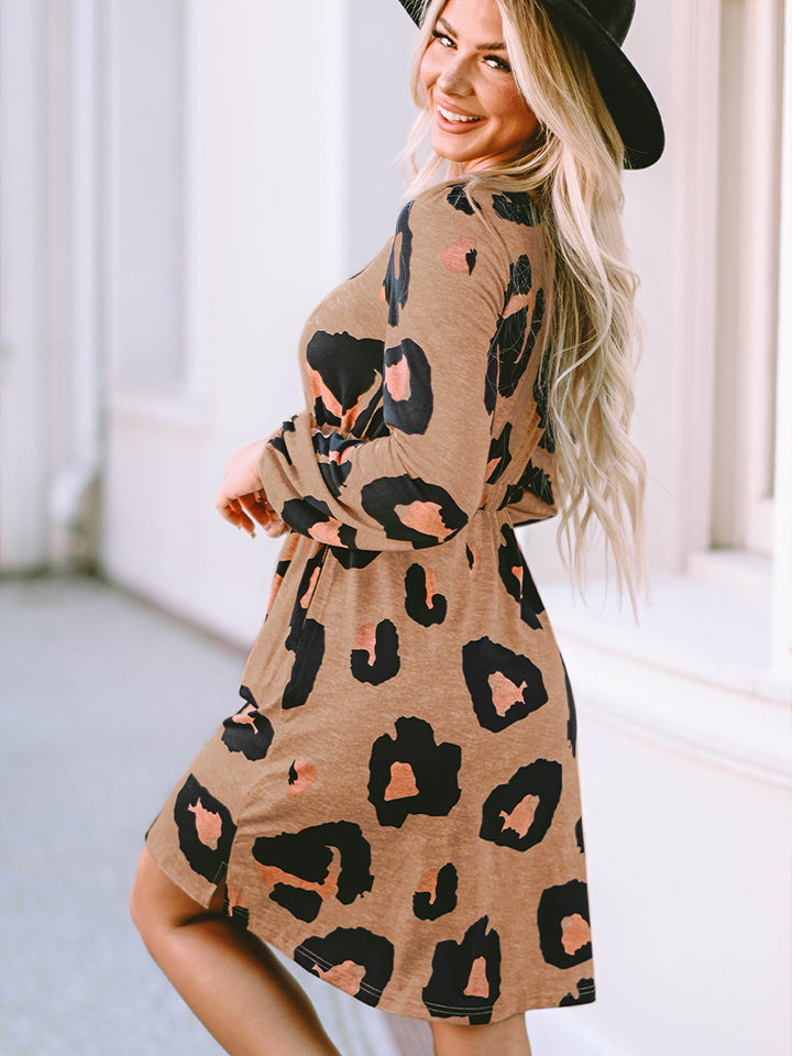 Printed Round Neck Long Sleeve Button-Up Dress king-general-store-5710.myshopify.com