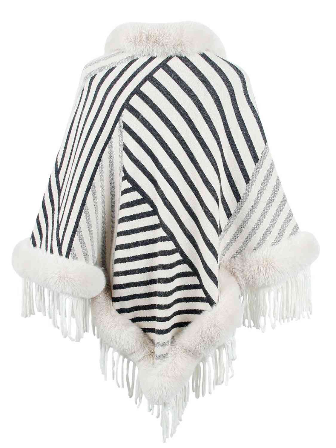 Striped Fringe Hem Poncho king-general-store-5710.myshopify.com