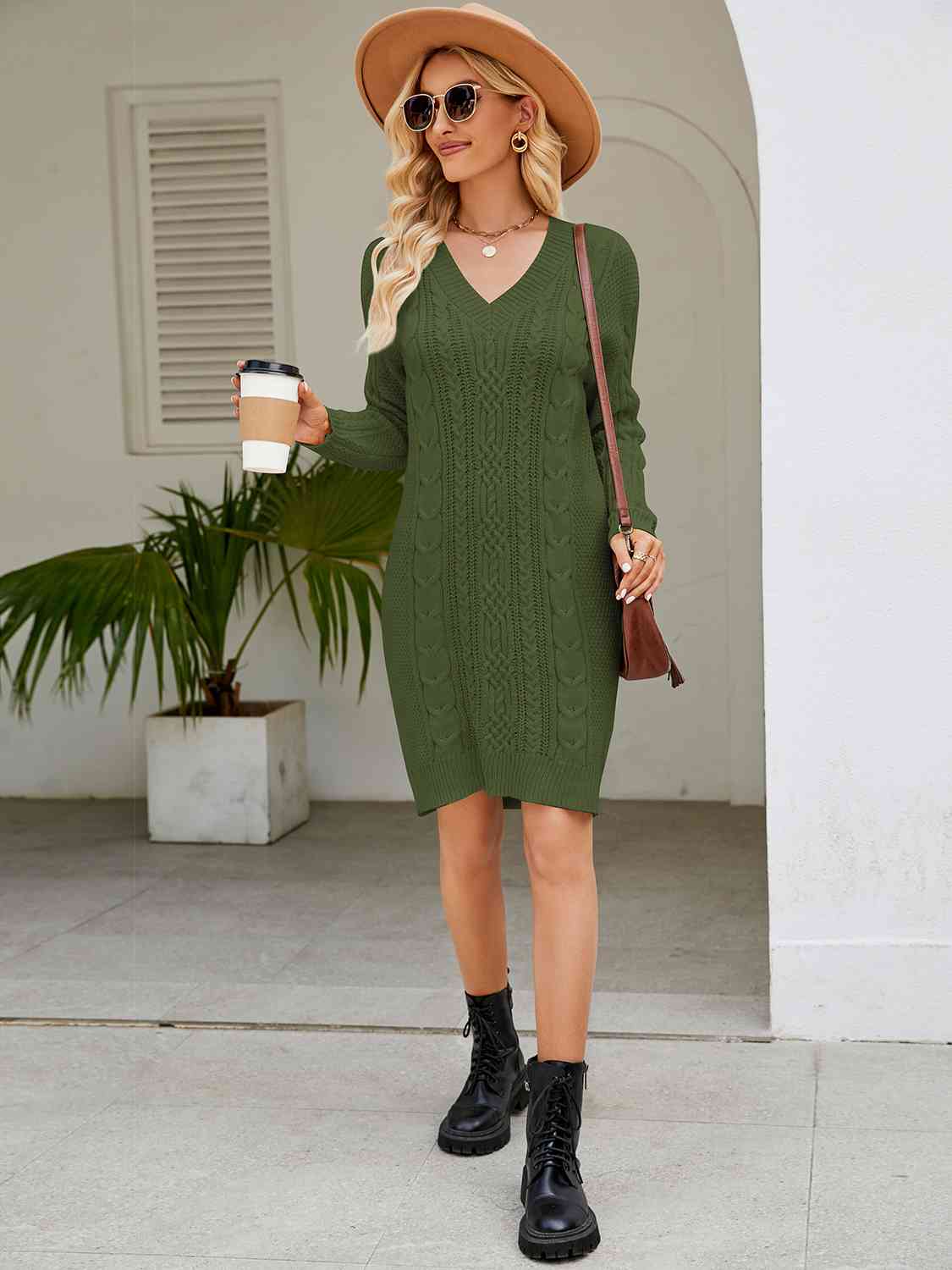 Cable-Knit V-Neck Mini Sweater Dress king-general-store-5710.myshopify.com