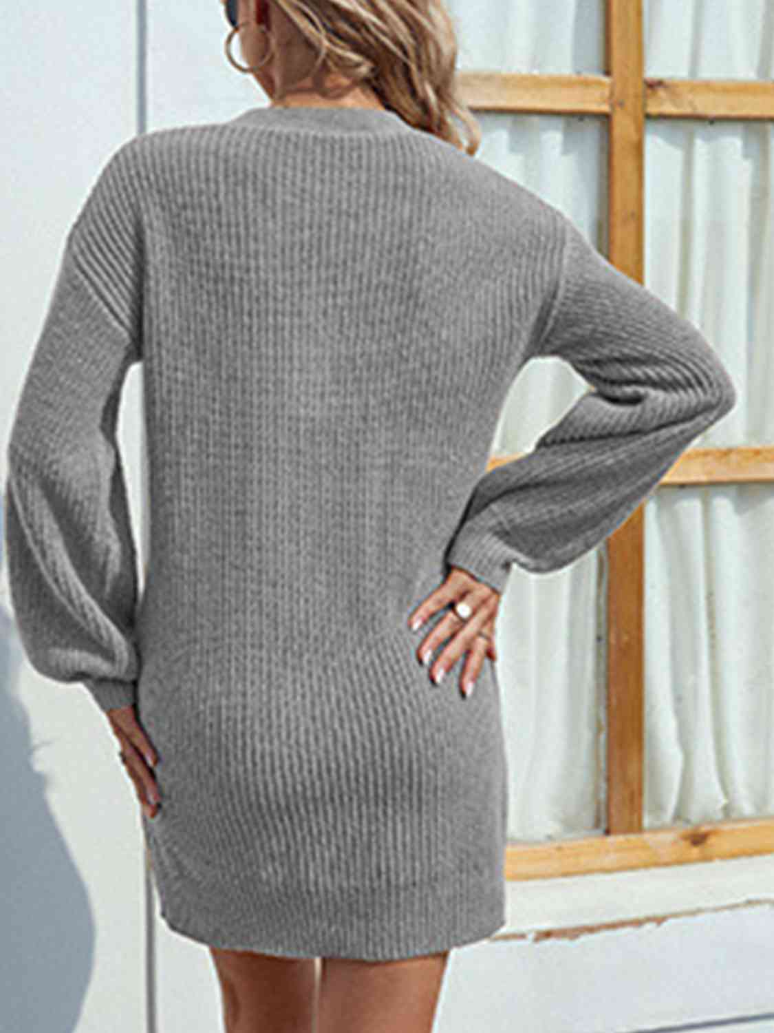 Buttoned V-Neck Sweater Dress king-general-store-5710.myshopify.com