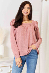 Double Take Square Neck Ruffle Shoulder Long Sleeve T-Shirt king-general-store-5710.myshopify.com