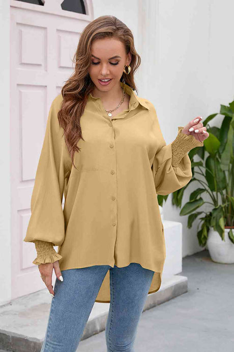 High-Low Collared Neck Lantern Sleeve Shirt king-general-store-5710.myshopify.com