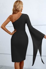 Cutout Split Flare Sleeve One-Shoulder Dress king-general-store-5710.myshopify.com