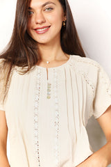 Double Take Crochet Buttoned Short Sleeves Top king-general-store-5710.myshopify.com