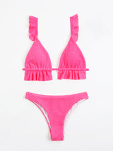 Ruffled Textured Wide Strap Two-Piece Bikini Set