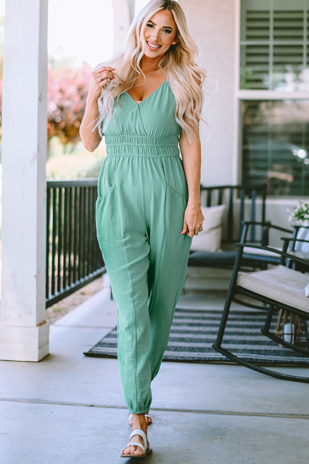 Spaghetti Strap V-Neck Jumpsuit with Pockets king-general-store-5710.myshopify.com