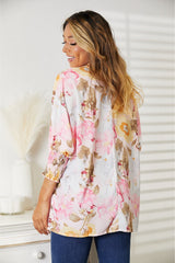 Double Take Floral Round Neck Three-Quarter Sleeve Top king-general-store-5710.myshopify.com