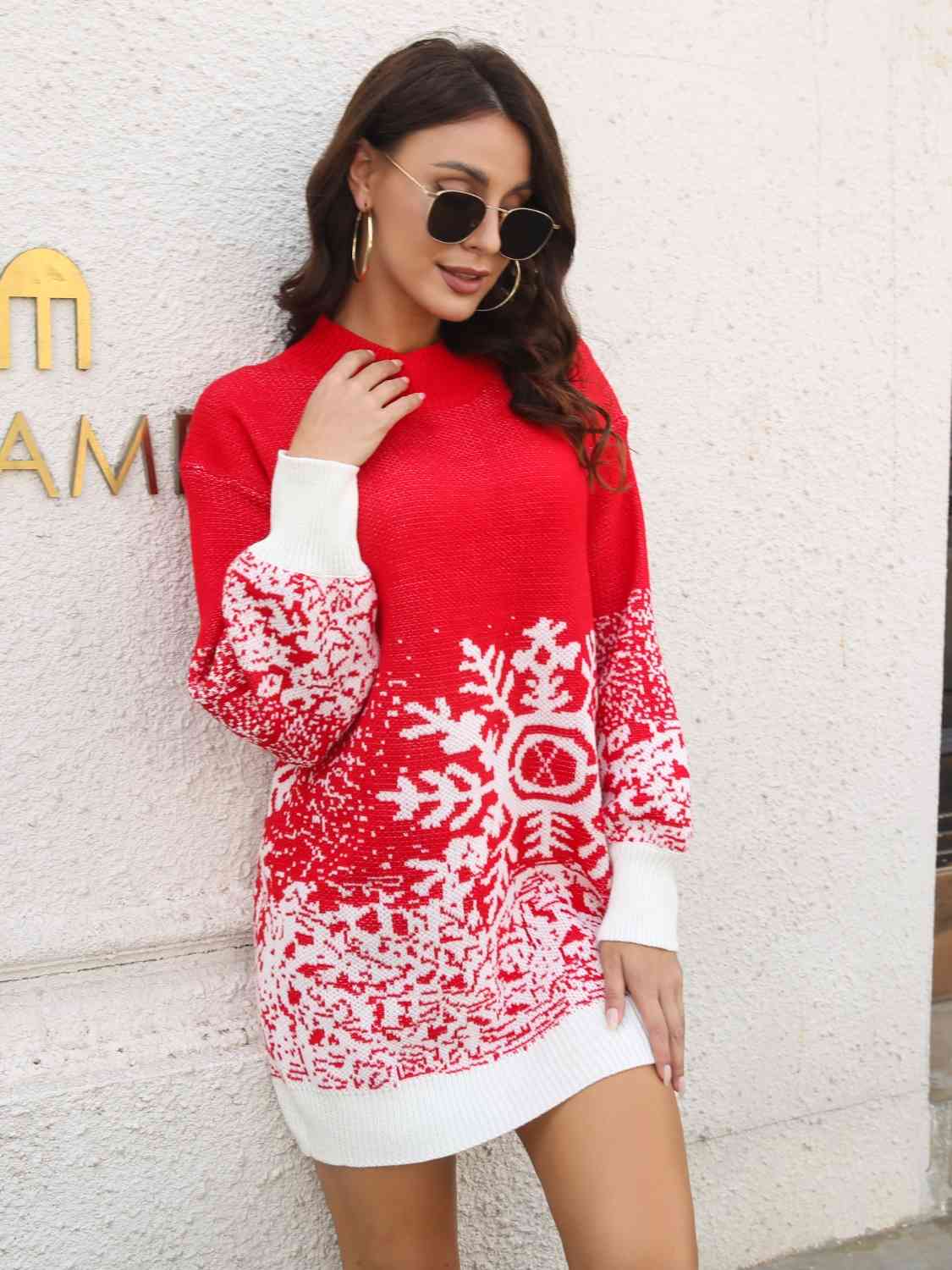 Snowflake Pattern Sweater Dress king-general-store-5710.myshopify.com