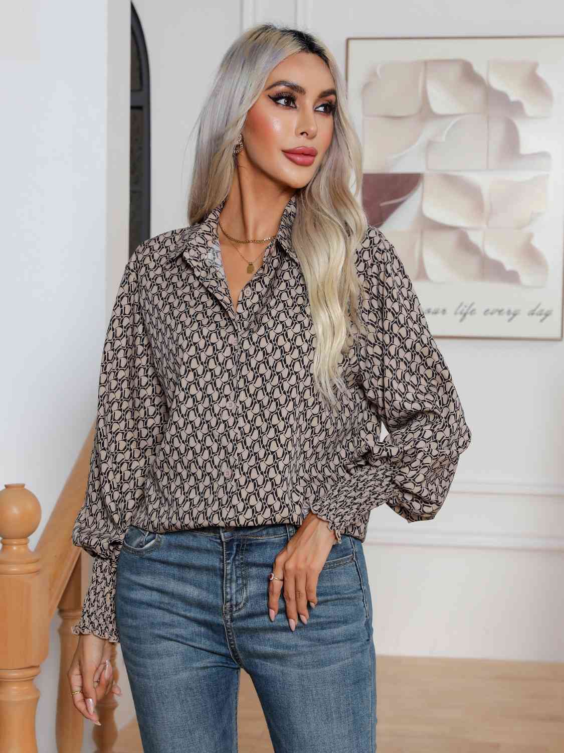 Printed Collared Neck Buttoned Dropped Shouder Shirt king-general-store-5710.myshopify.com