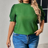 Plus Size Round Neck Flounce Sleeve Blouse king-general-store-5710.myshopify.com