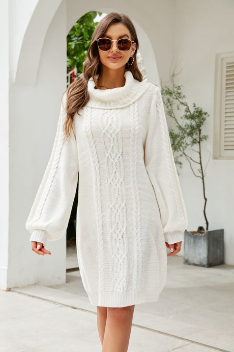 Woven Right Mixed Knit Turtleneck Lantern Sleeve Sweater Dress king-general-store-5710.myshopify.com