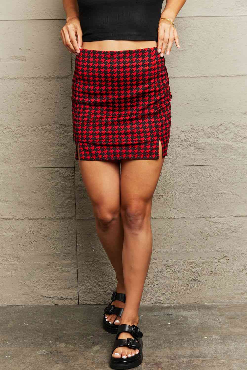 Houndstooth Slit Mini Skirt king-general-store-5710.myshopify.com